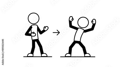 Simple stick figure transformation from normal to excited state.