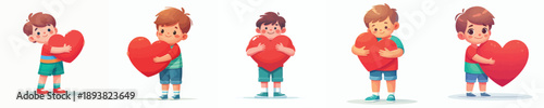 vector of a little boy hugging a heart symbol full of affection on valentine