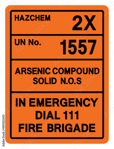 Hazard Chemical Arsenic Compound Solid UN 1557 Symbol Sign, Vector Illustration, Isolate On White Background, Label.EPS10