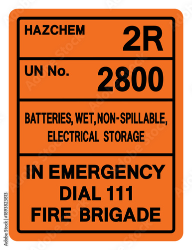 Hazard Chemical Batteries Wet Non Spillable Electrical Storage UN 2800 Symbol Sign, Vector Illustration, Isolate On White Background, Label.EPS10