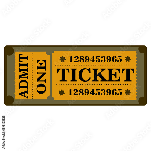Admit One Vintage Ticket Stub Illustration Isolated on White and Transparent Background