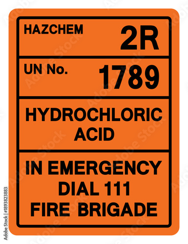 Hazard Chemical Hydrochloric Acid UN 1789 Symbol Sign, Vector Illustration, Isolate On White Background, Label.EPS10