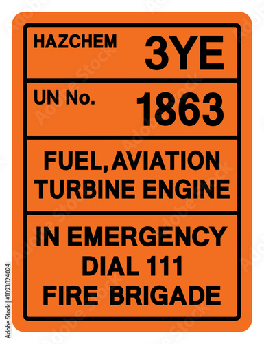 Hazard Chemical Fuel Aviation Turbine Engine UN 1863 Symbol Sign, Vector Illustration, Isolate On White Background, Label.EPS10