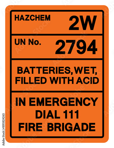 Hazard Chemical Batteries,Wet Filled With Acid UN2794 Symbol Sign, Vector Illustration, Isolate On White Background, Label .EPS10