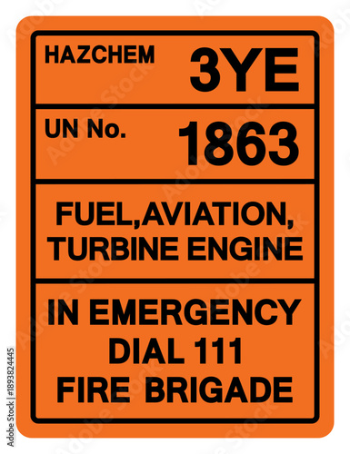 Hazard Chemical Fuel,Aviation Turbine Engine UN1863 Symbol Sign, Vector Illustration, Isolate On White Background, Label .EPS10