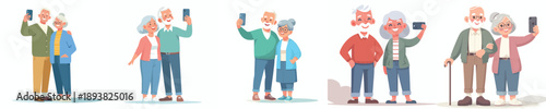 vector old couple standing selfie photo together on valentine
