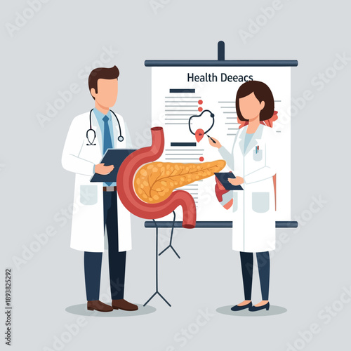 Doctors Presenting Pancreas Anatomy and Health Education on Whiteboard