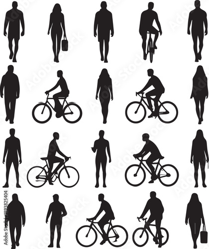 silhouettes of people on bicycles