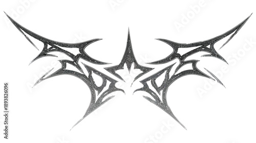 Edgy abstract symmetrical tribal design with sharp points, dark fantasy decorative graphic element, gothic art style