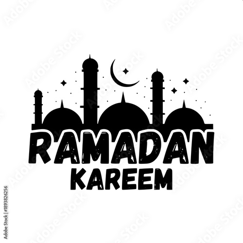 Ramadan Mubarak Arabic lettering, sleek contemporary calligraphy, geometric shapes, smooth edges, flat vector logo