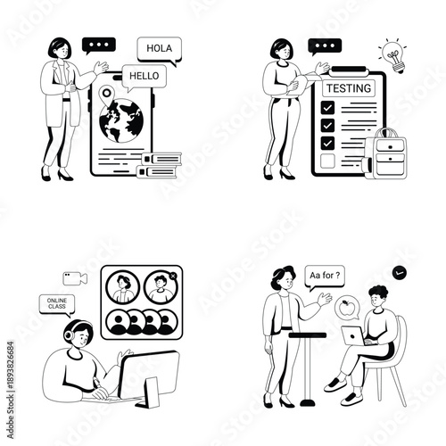 Take your hands on this amazing glyph style illustrations of education and elearning