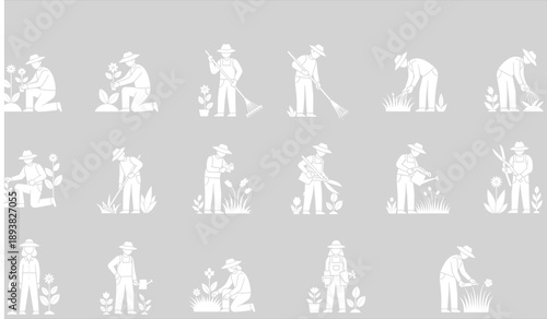 Gardening, Farmer, Silhouette, Agriculture, Planting, Harvest, Nature, Garden, Work, People, Outdoor, Rural, Farming, Plants, Tools, Lifestyle, Vector, Illustration, Black, Collection