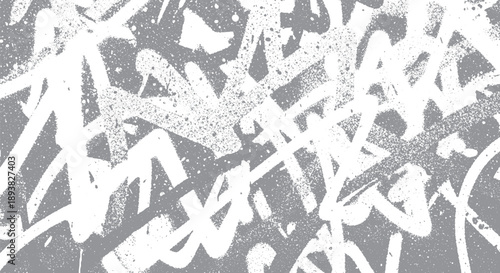 Abstract Graffiti Art White Strokes on Gray Background.