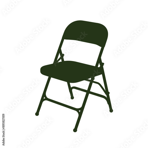 A simple silhouette of a dark green folding chair on white