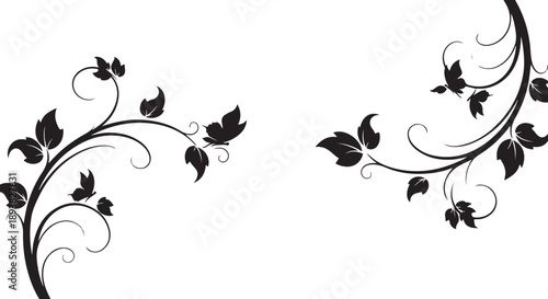 Elegant vertical floral vine silhouette decorated with small butterflies, featuring a graceful botanical flow and minimalist aesthetic.