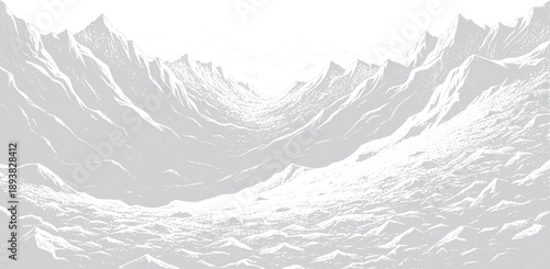 Abstract White Mountain Range Landscape with Dynamic Terrain and Valleys.