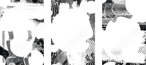 Glitch distorted geometric shape . Noise destroyed logo . Trendy cyber punk poster . Glitched frame .Grunge textured . Distressed effect .Vector shapes with a halftone dots screen print texture.