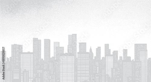 Cityscape Silhouette of Tall Buildings Against a Bright Sky.