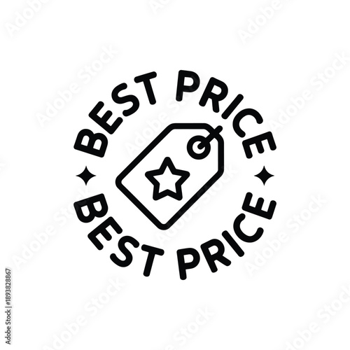 Best price tag icon with star and text around  shopping discount symbol