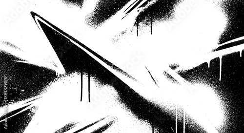 Dynamic black and white spray paint graffiti art with sharp angles and drips.