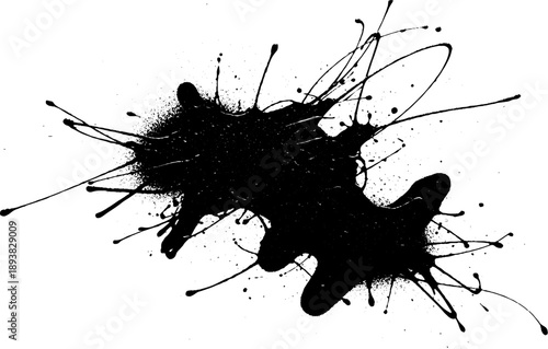 Dynamic Black Ink Splatter Abstract Design Element.