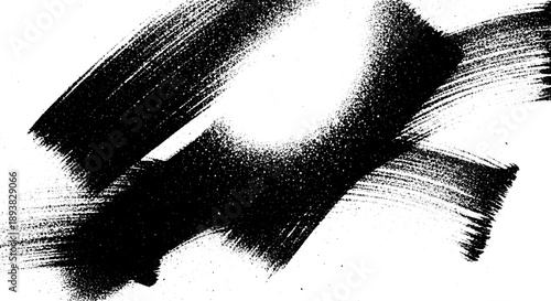 Dynamic Black Paint Brush Strokes on White Background.