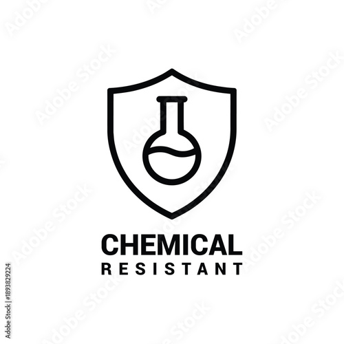 Chemical resistant shield icon with beaker symbol  protective sign