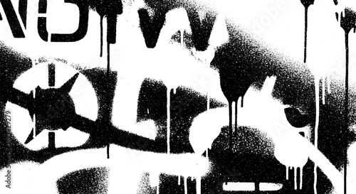 Graffiti art with dripping paint and stencil elements.