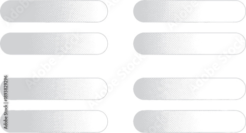 Set of eight blank white rounded rectangular buttons or labels.