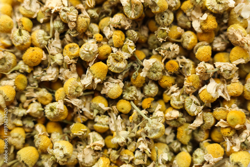 Close-up of Dried Chamomile Flowers for Herbal Tea