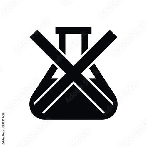 Black silhouette of a beaker with a crossed out symbol on transparent background