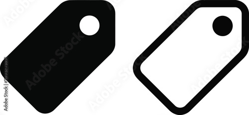 Two distinct price tag icons are displayed side by side with a black fill and a white outline