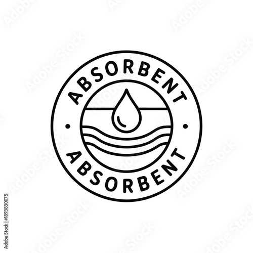 Black and white absorbent logo with water drop symbol and text