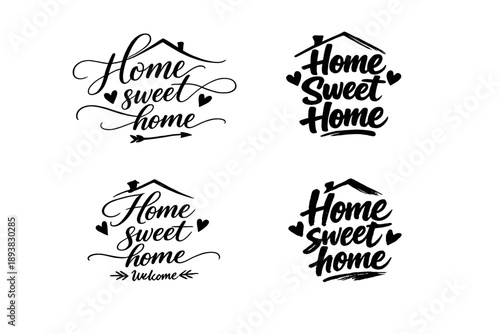 Home sweet home. Create a calligraphy lettering illustration of the phrase: Home sweet home. Render 4