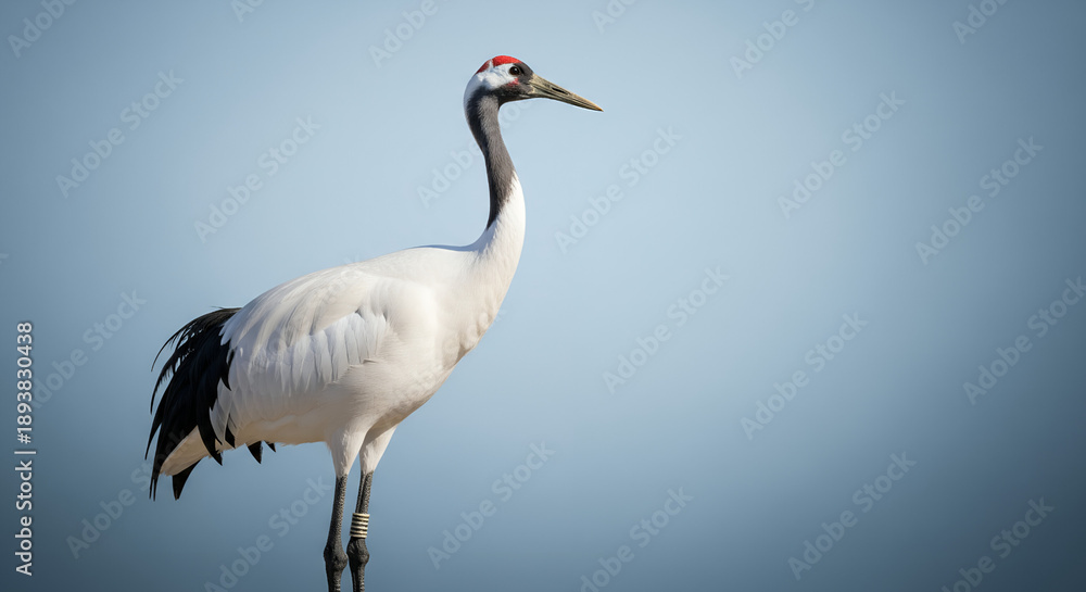 Obraz premium World Wildlife Day – Red-Crowned Crane Portrait with Copy Space
