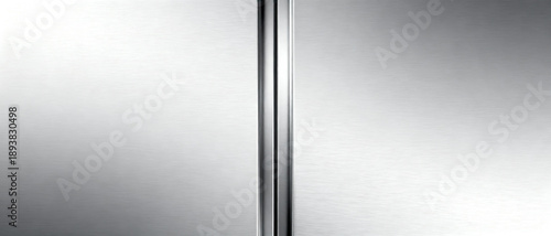 Two brushed aluminum panels resembling elevator doors separated by a thin vertical gap.