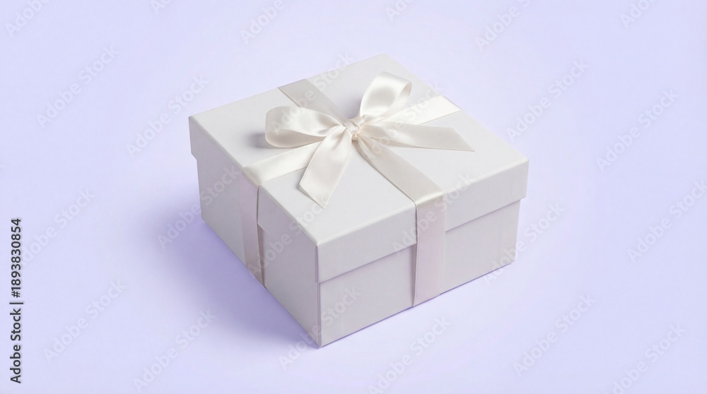 Obraz premium Elegant white gift box with satin ribbon on pastel background