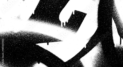 Abstract Black and White Spray Paint Drips and Splatters.