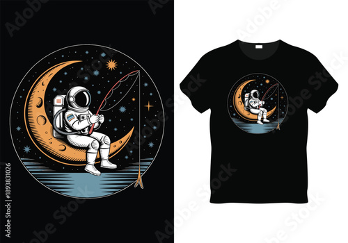 Astronaut Relaxing on Crescent Moon in Space – Dreamy Sci-Fi Illustration