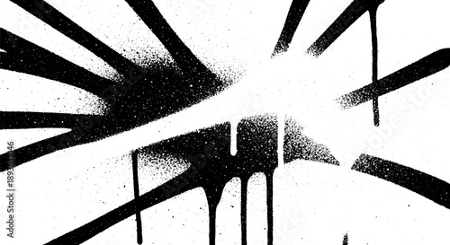 Abstract Black and White Spray Paint Splatter and Drips.
