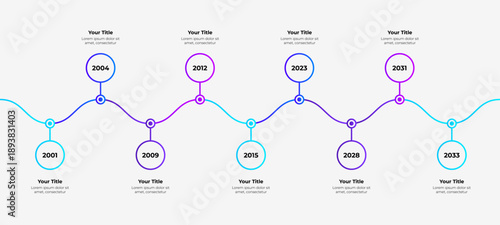 Business timeline infographic with roadmap milestones and chronological workflow