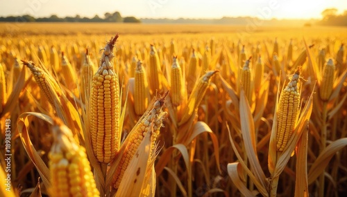 Golden corn stalks harvested in a vast field, ready for transport Abundant harvest, ripe ears, autumnal scene, agricultural bounty , crop, vegetation, corn