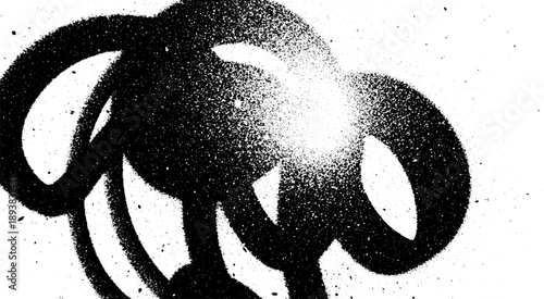 Abstract Black Spray Paint Splatter on White Background.