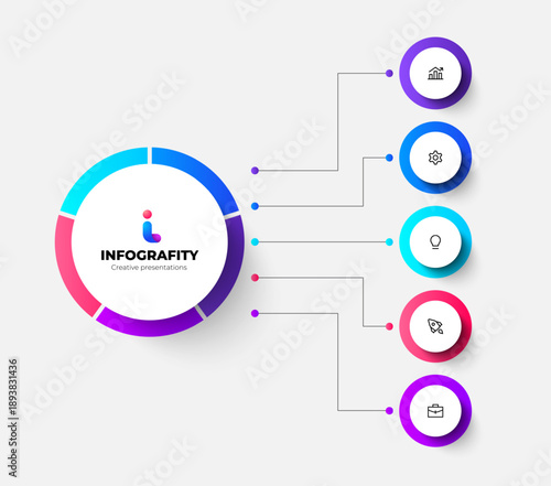 Business infographic with circular diagram and five connected options