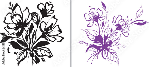 A delicate red line-art illustration featuring a bouquet of elegant rosebuds and round berry clusters with fine stems and swirling tendrils on a clean white background.