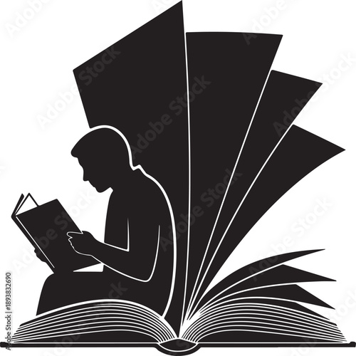 reading a book, Silhouette reading book