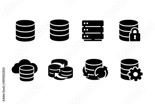 Database Storage Icons. Database storage icons. Filled icon set of Database storage icons: database cylinder,