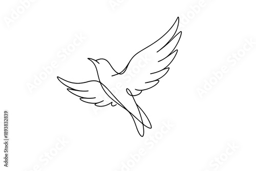 Soaring Bird. Minimalistic one-line drawing bird ascending upward with dynamic wing motion, continuous single