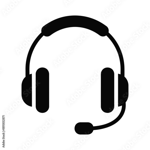 Headset with microphone silhouette icon for customer support service