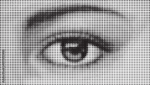 Close up eye with halftone pattern background for retro pop art design vector illustration